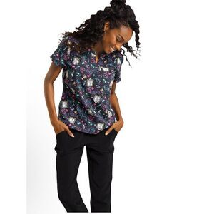 NEW Inspira IP723 Round Neck Print Scrub Top M